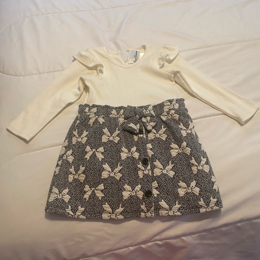 Cream and Black Bow Dress